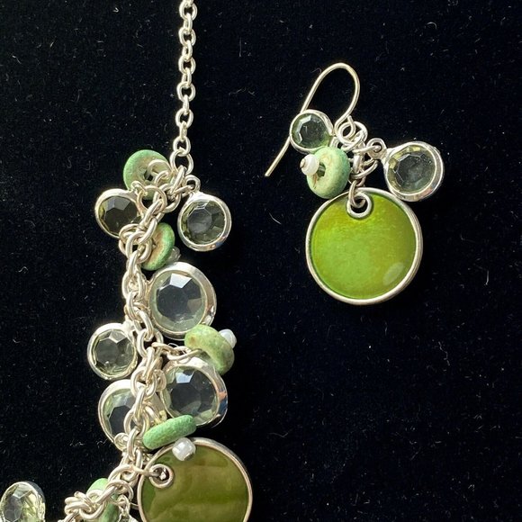 Kenneth Cole Spring Green Enamel Crystals Necklace & Earrings Silver Jewelry Set - Picture 3 of 6